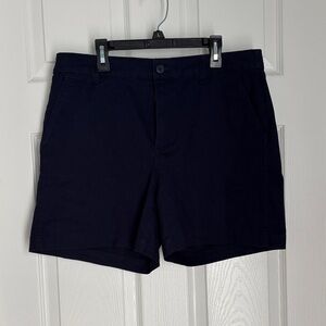 Women’s Navy Blue Chino Shorts - Classic Flat Front Casual Shorts Size 10